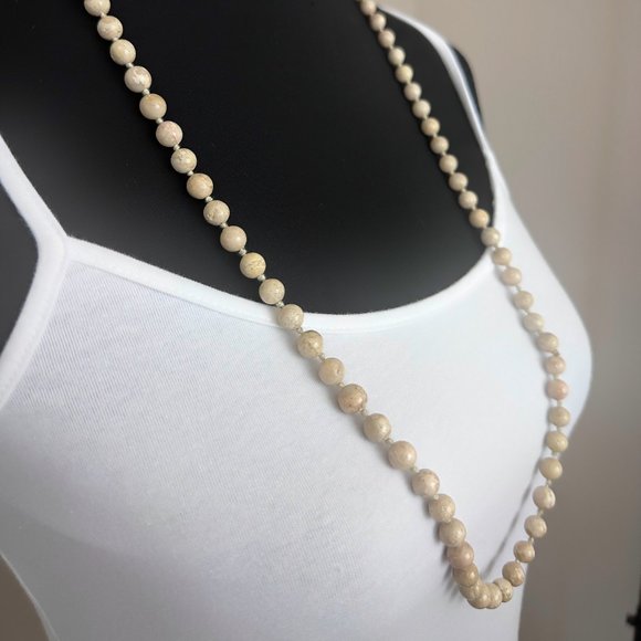 Vintage Neutral Hued Honed Jasper Stone Bead Long Necklace 32” - Picture 5 of 6